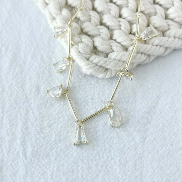Authentic Kendra Scott Blair - Gold White Crystal Jewel Strand Necklace - Picture 1 of 3